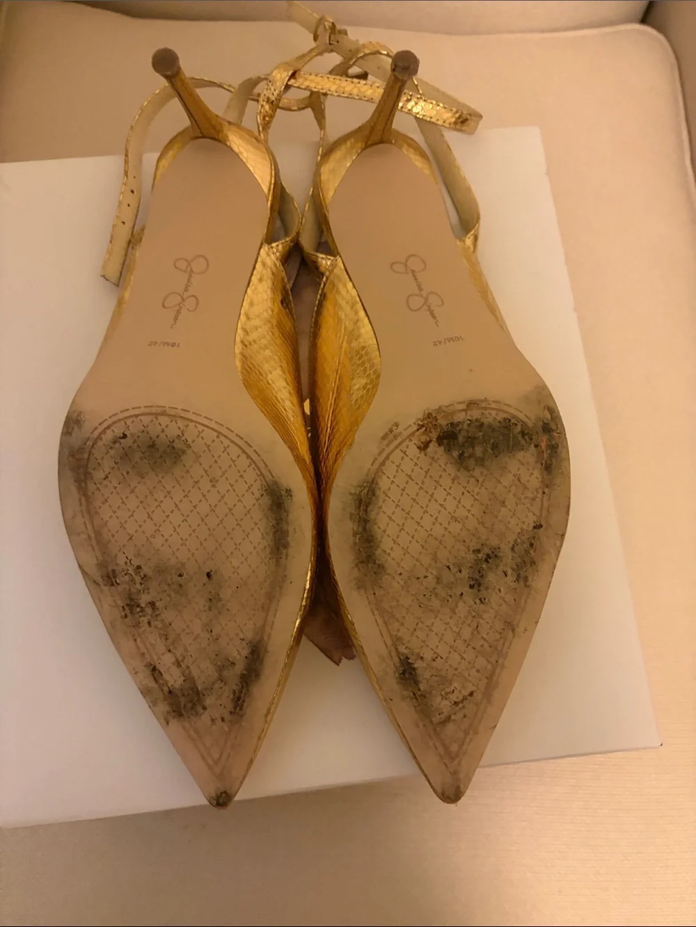 Jessica Simpson Metallic Gold Pointed Slingback Heels